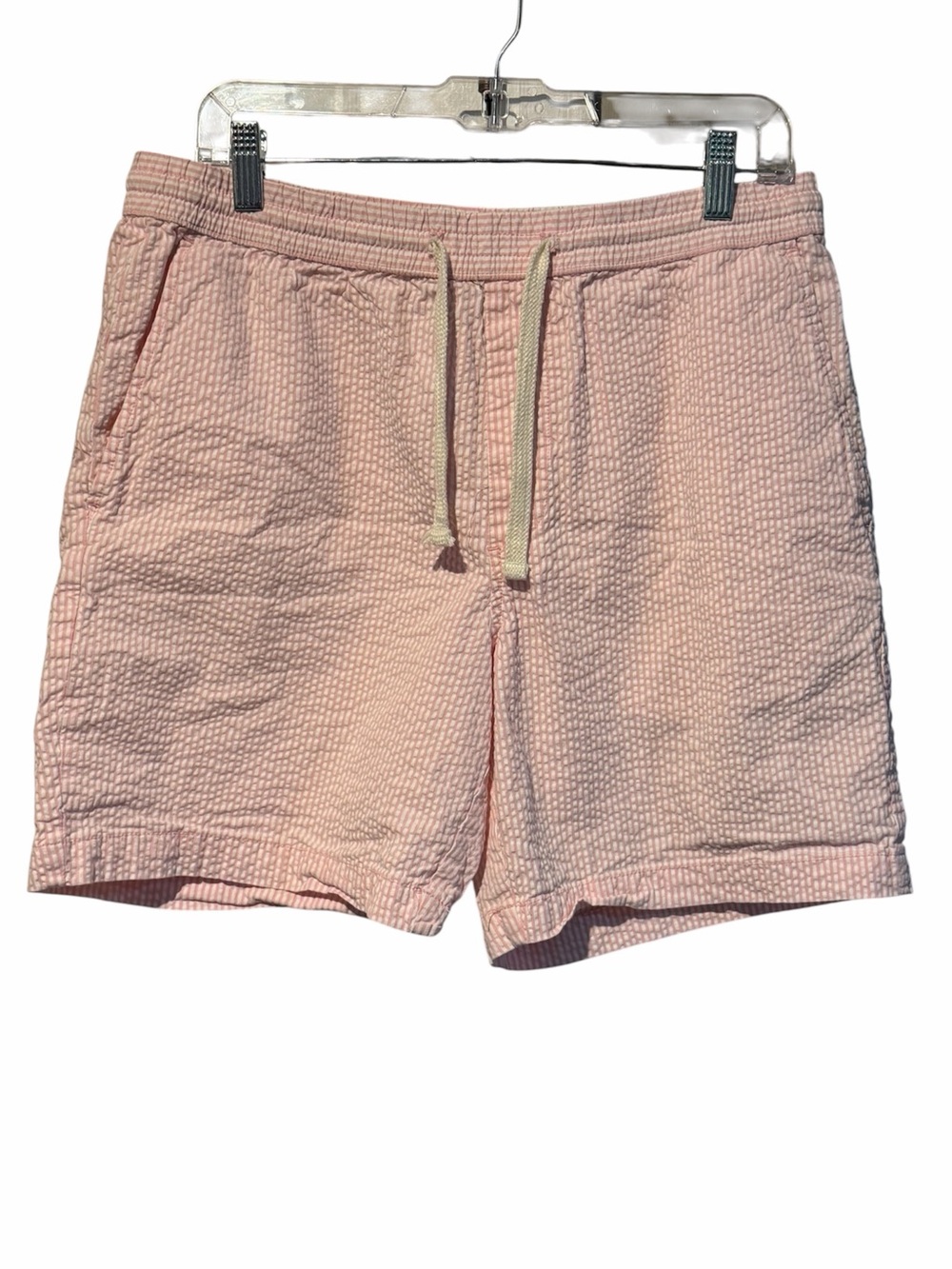 Men’s Goodfellow &Co Pink White Striped Gingham 7” Inseam Elastic Waist Shorts M